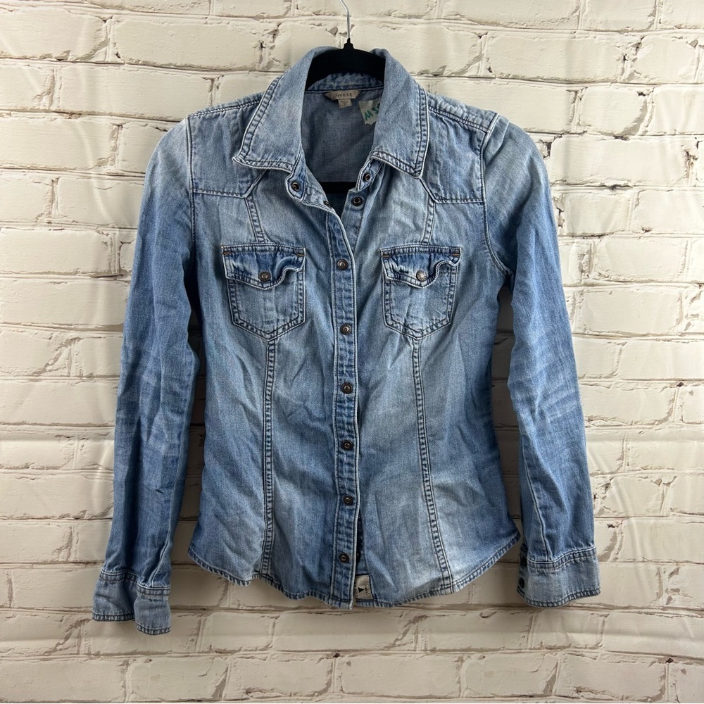Guess lightweight jean snap up long sleeve shirt